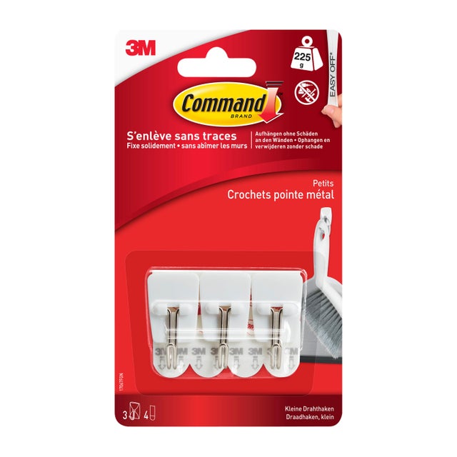 Lot de 3 crochets adhésifs blanc plastique pointe métal COMMAND