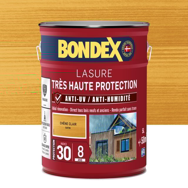 Lasure BONDEX Très haute protection 8 ans chêne clair satiné 5 l