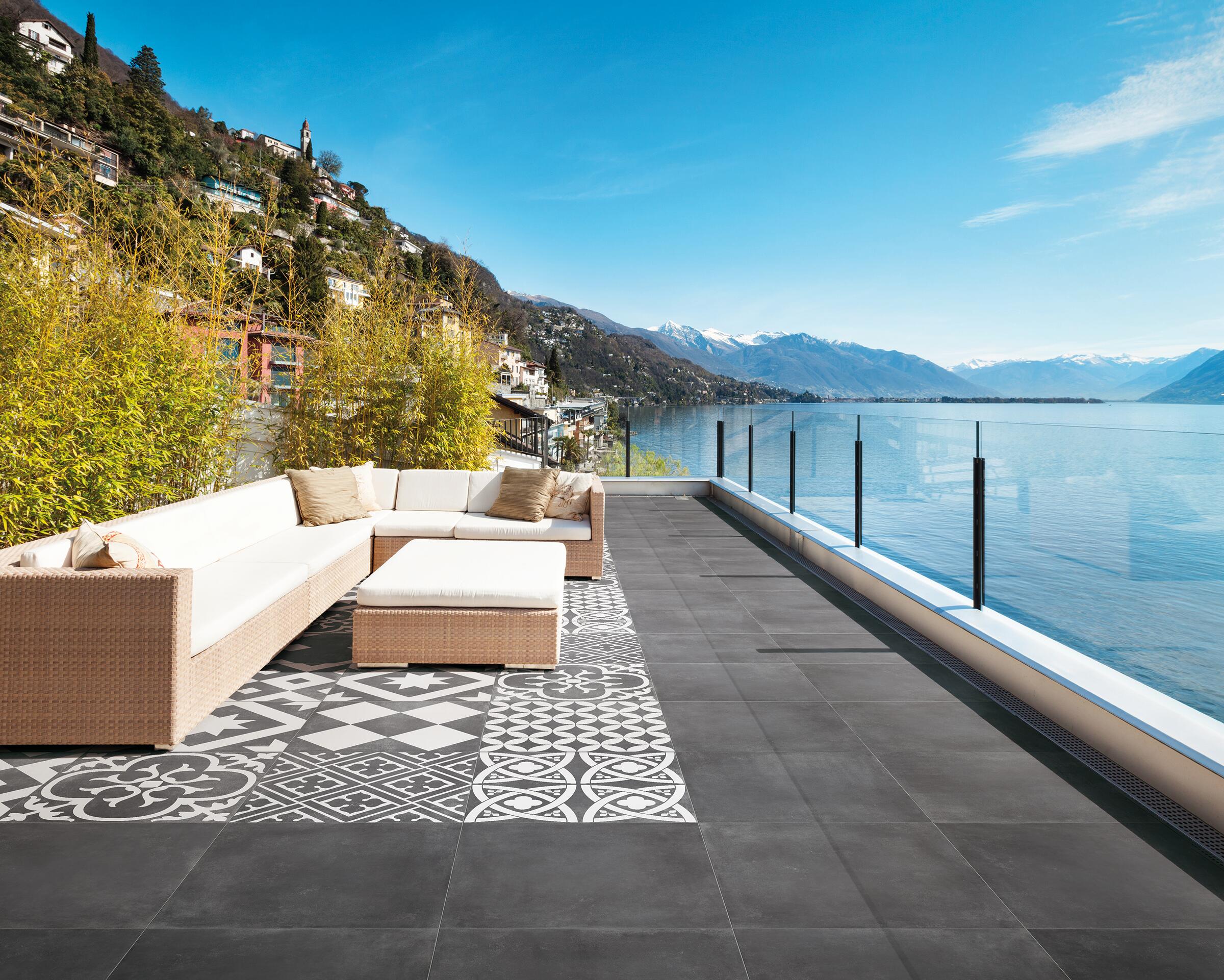 Lot 2dalles effet carreaux de ciment Gatsby, Noir, L.60.4 x l.60.4 cm x Ep.20 mm - 2