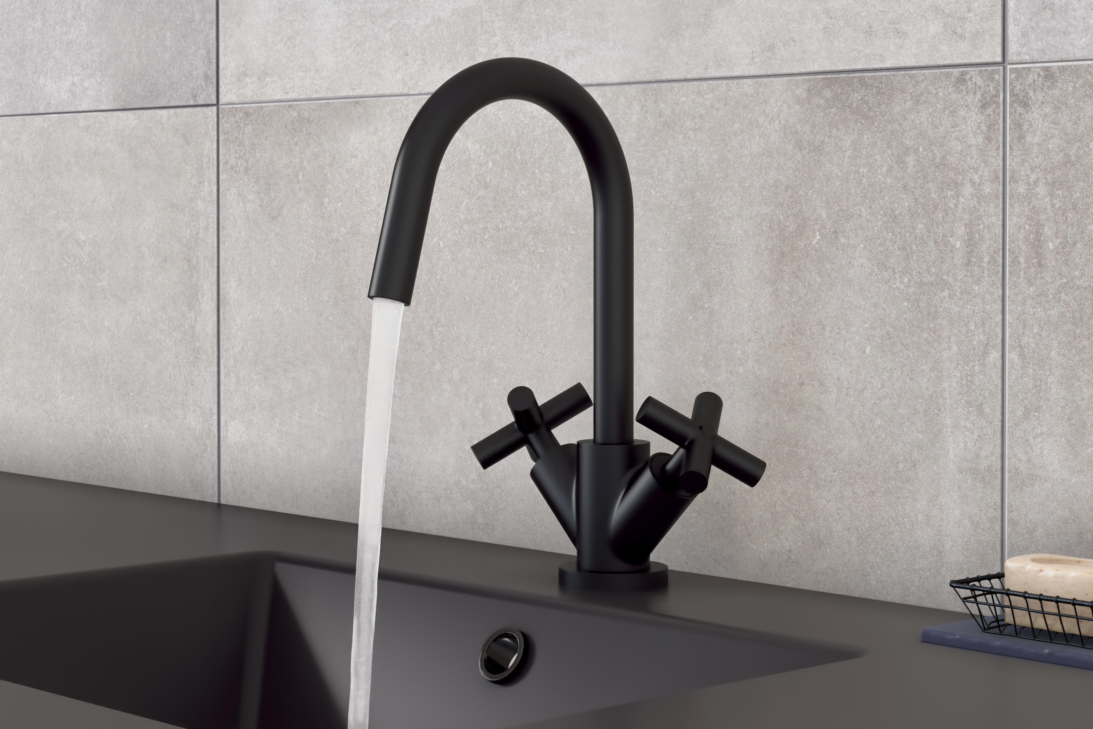 Torneira para lavatório cano alto bicomando preto mate Sensea Nosu - 2