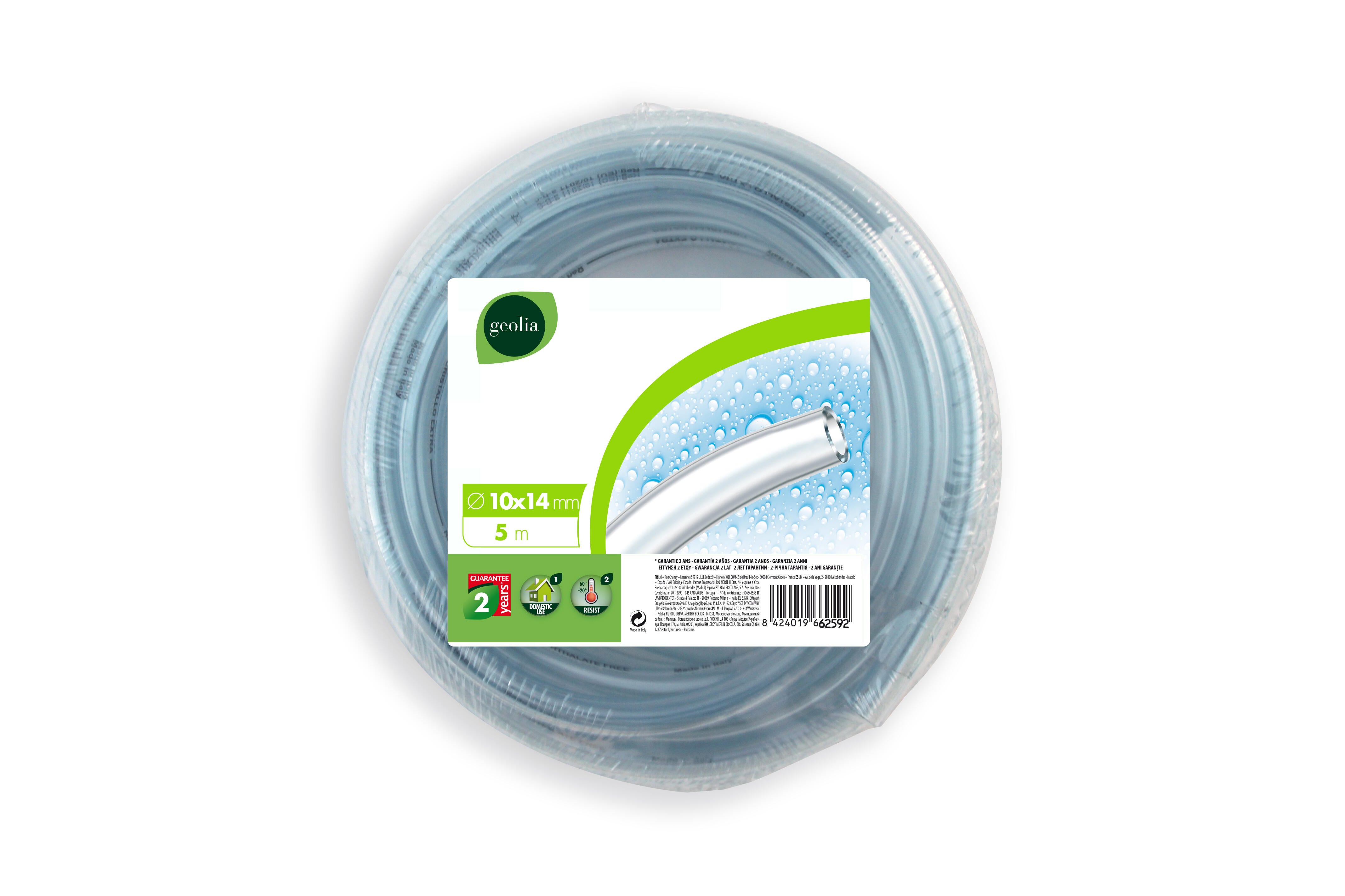 Manguera de riego geolia de pvc de 10mm de ø y 5m de l.