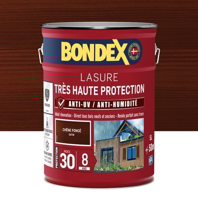 Lasure BONDEX Très haute protection 8 ans chêne foncé satiné 5 l