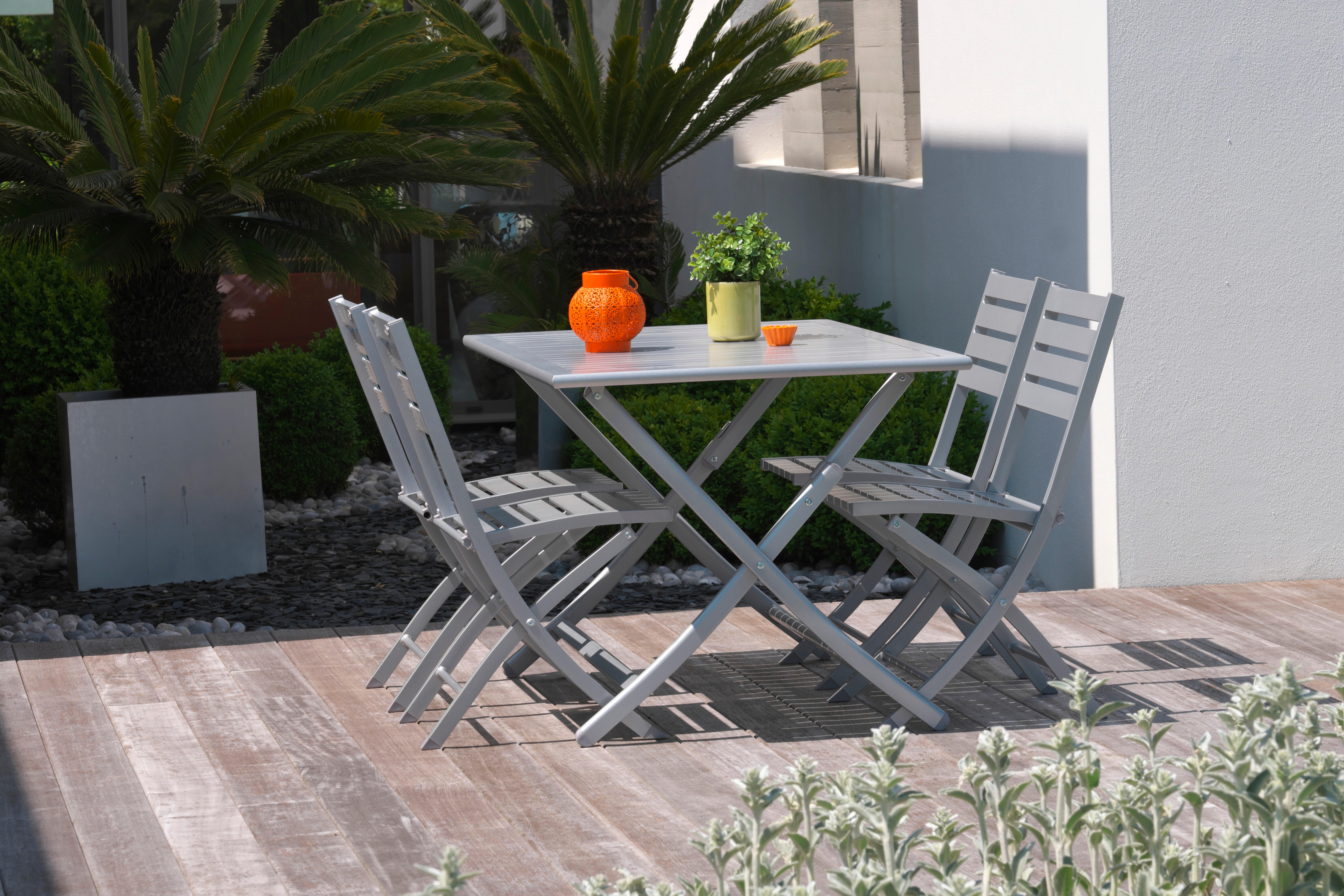 Table de jardin pliante Marius rectangulaire gris métal 4/6 pers - CITY GARDEN - 6