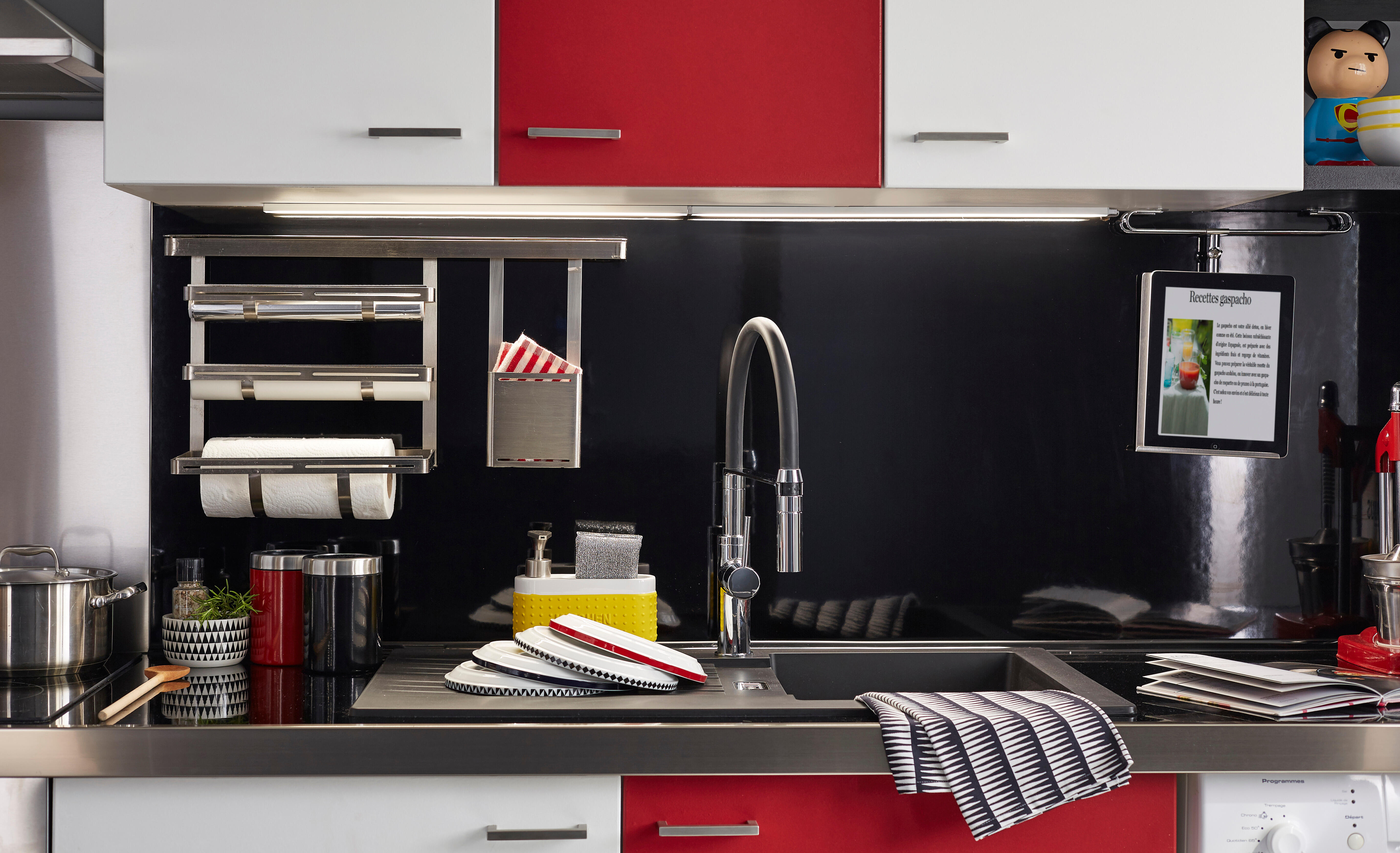 Evier à encastrer 1 bac avec égouttoir, résine, SOLO Noir - 3