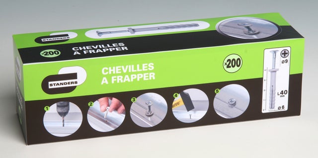 Lot de 200 chevilles à frapper, STANDERS, 6 x 40 cm