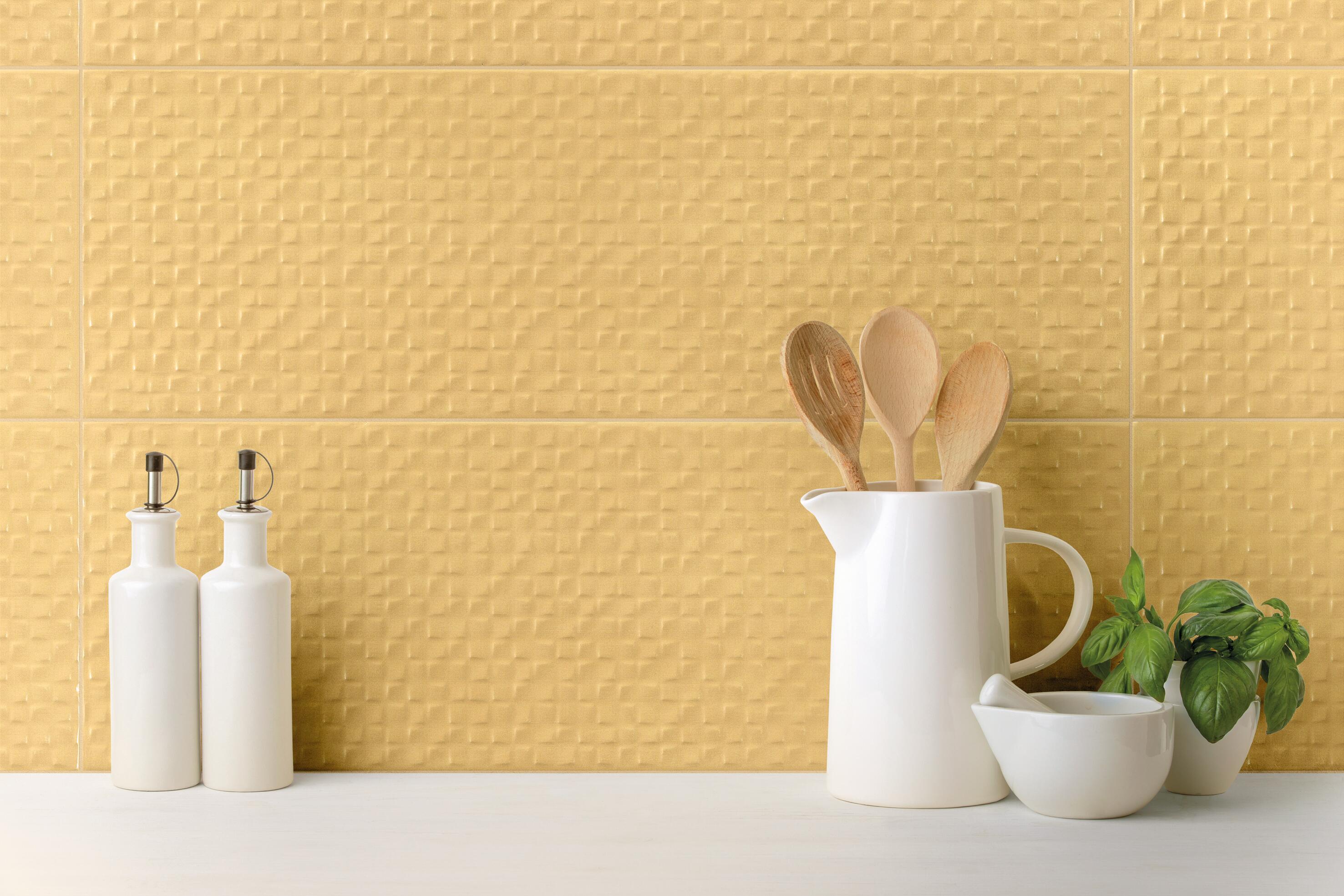 Carrelage mur intérieur effet béton / relief jaune Stripe l.20 x L.60 cm - 2