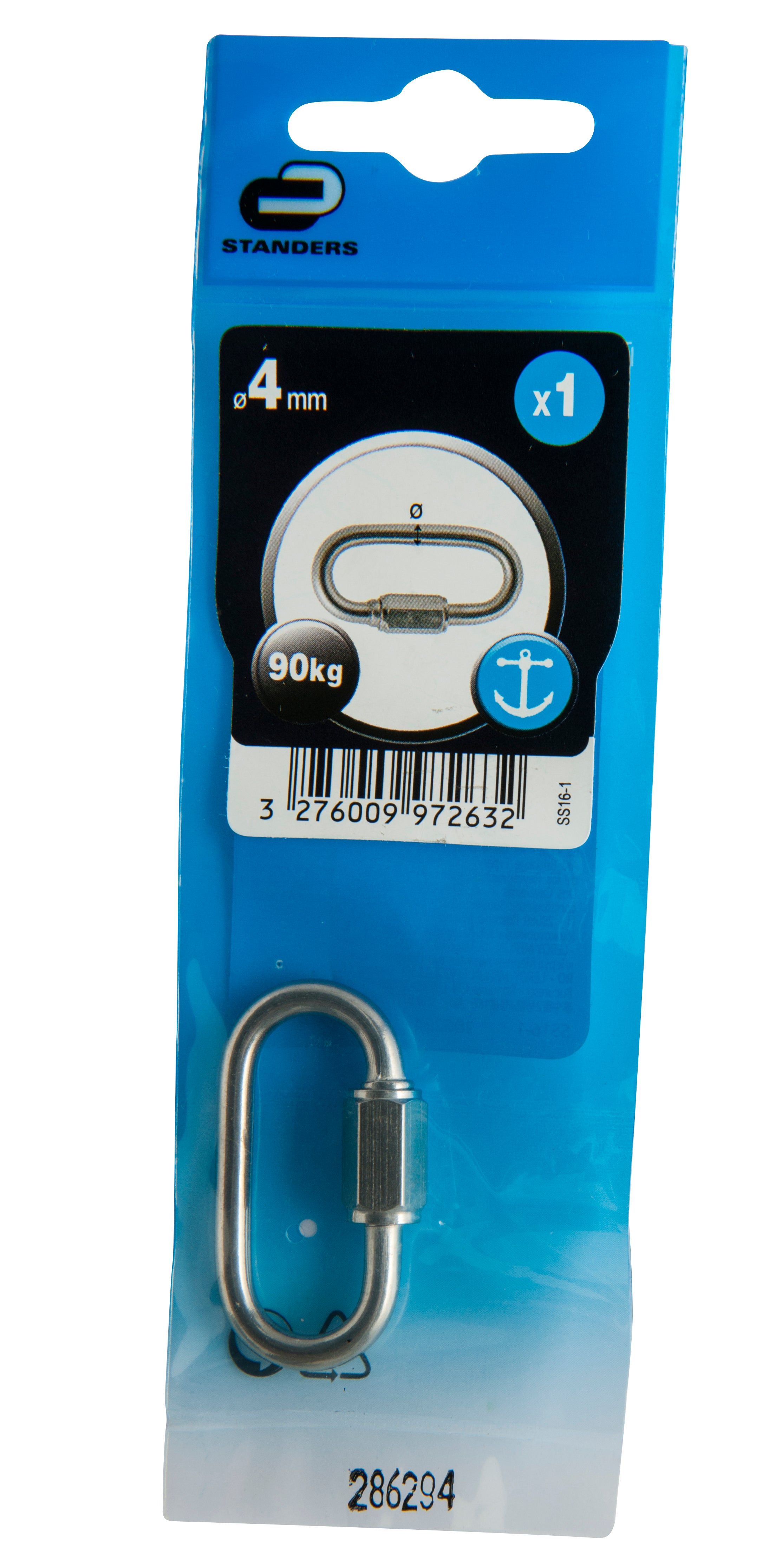 Maillon rapide inox STANDERS, L.37.5 x l.11.5 x Ep.4 mm - 2