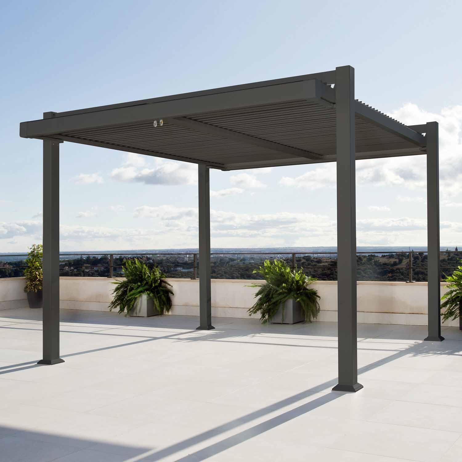 Pergola bioclimatique autoportante NATERIAL Odyssea alu gris anthracite, 11.52 m² - 5