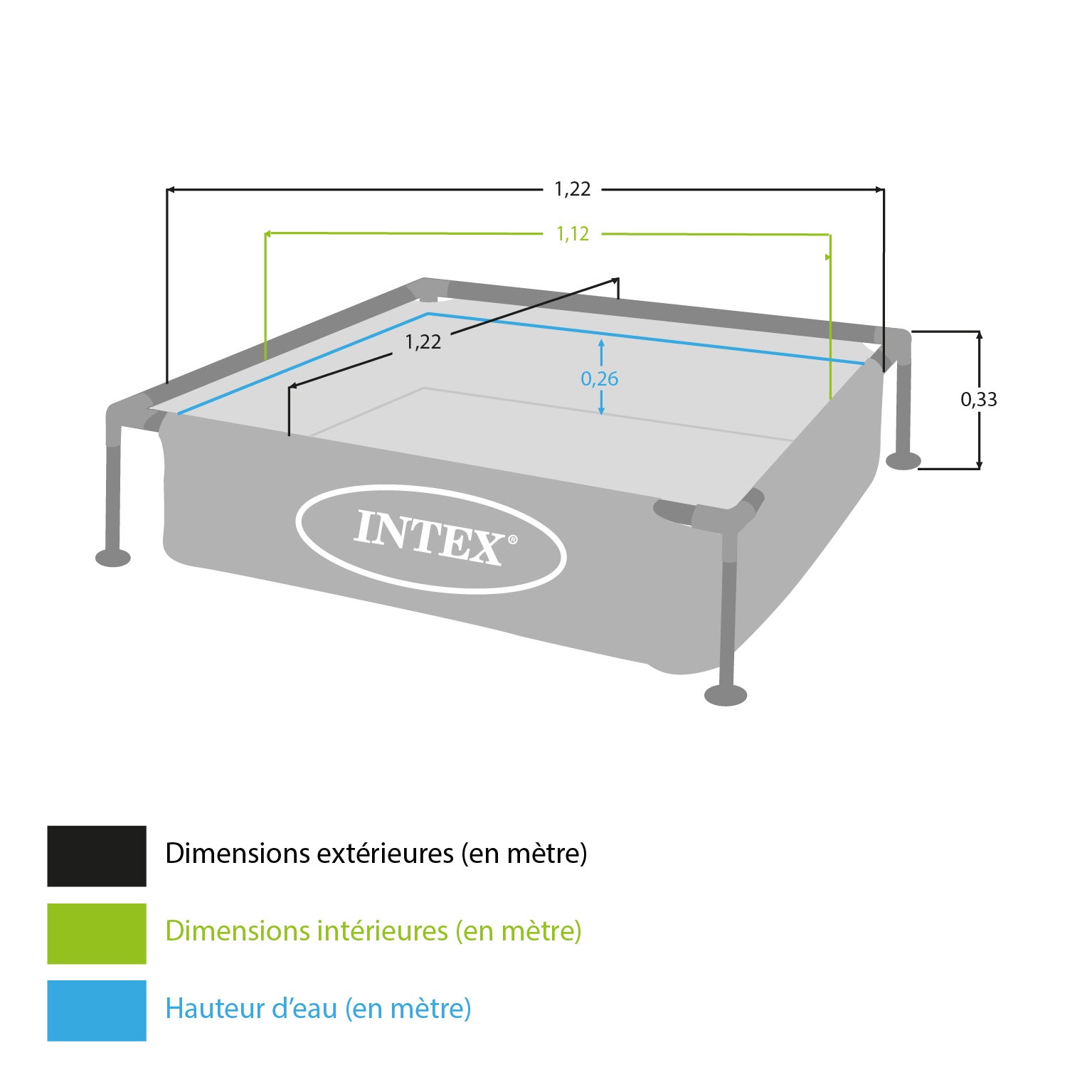 Piscine tubulaire INTEX Metal Frame turquoise L.1,22 x l.1,22 x H.0,3m - 3