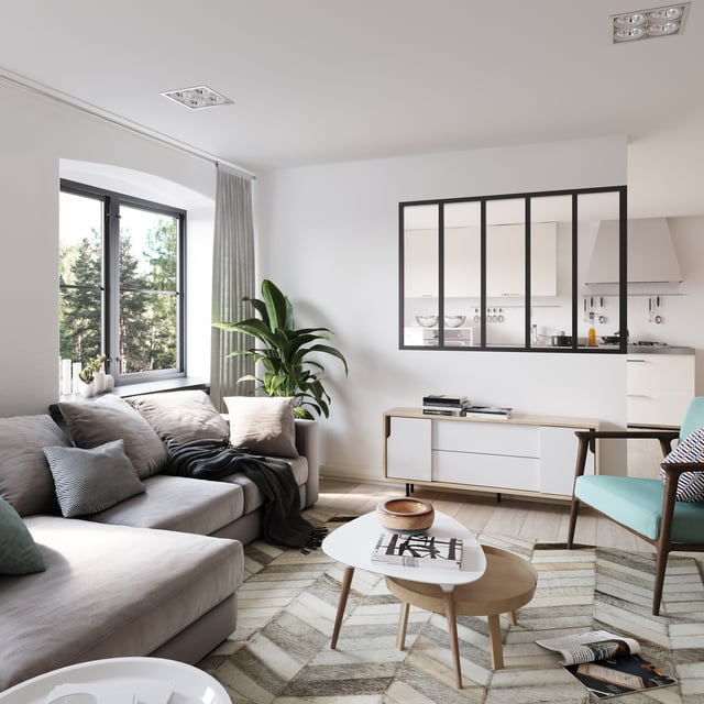 Verrière Atelier en alu noir mat 5 vitrages transparents inclus, H.108xl.153 cm