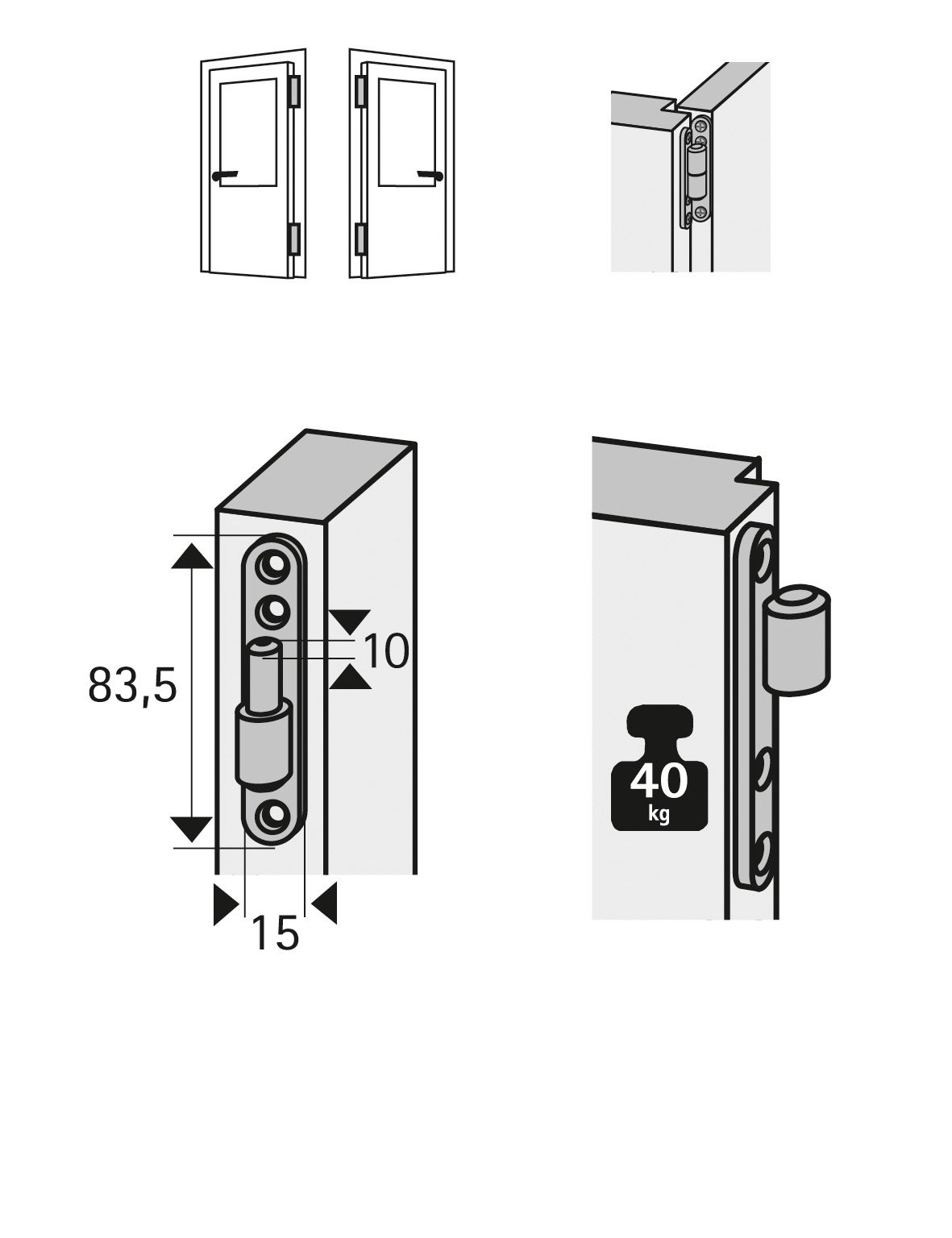 Fiche à visser HETTICH, acier, H.9.5 x l.9.5 mm - 4
