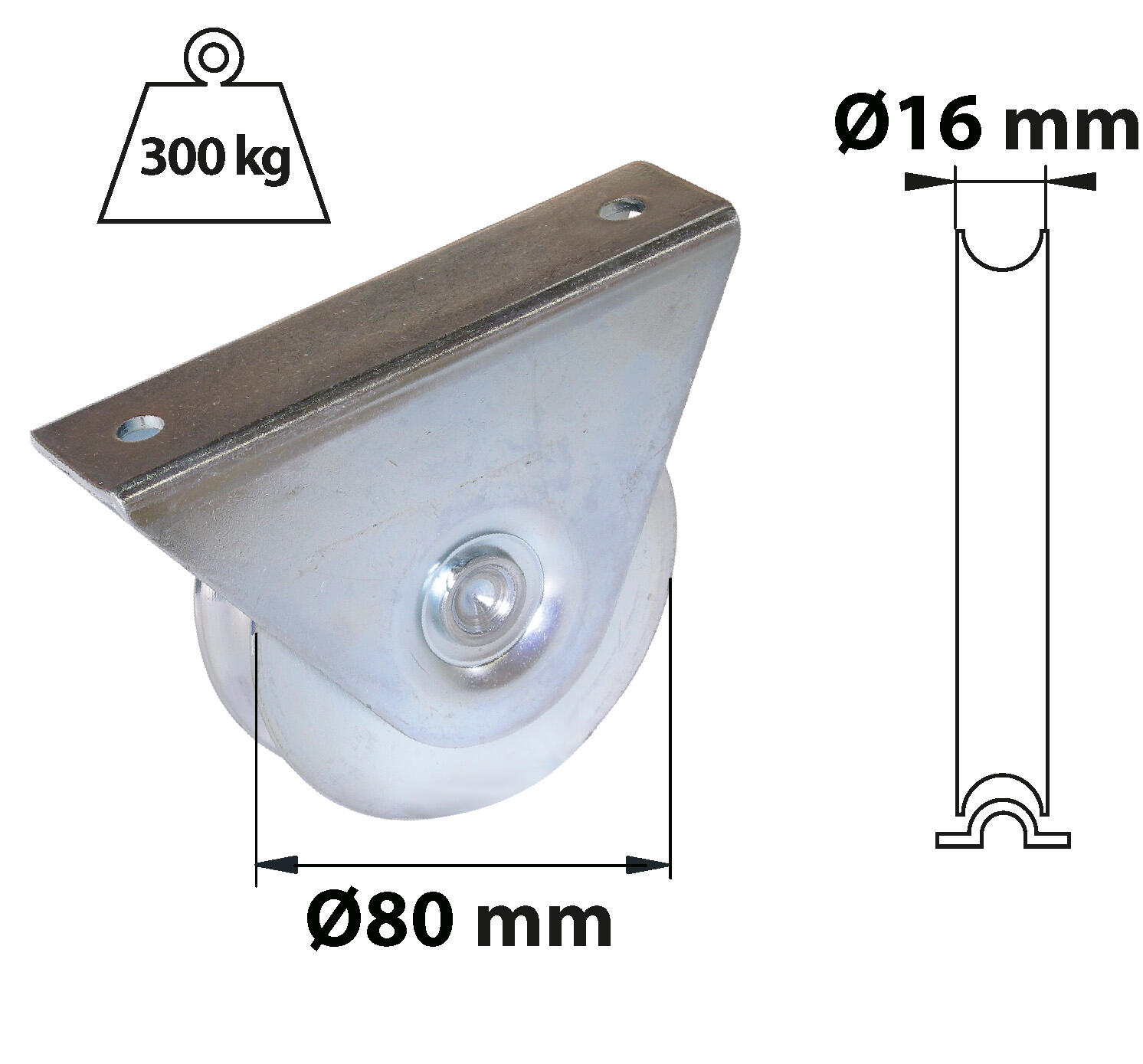 Roue portail coulissant Ø80mm pour gorge U 16mm support extérieur - 300kg AFBAT - 3