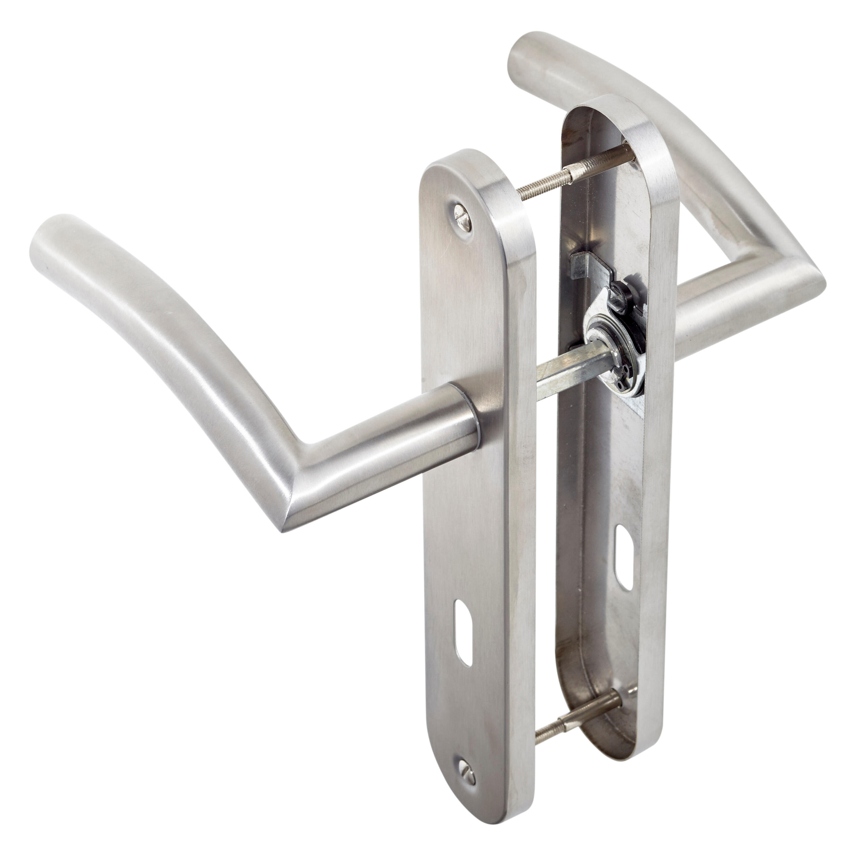 2 poignées sur plaque à clé Margaud acier inox brillant, entraxe 195 mm - 3