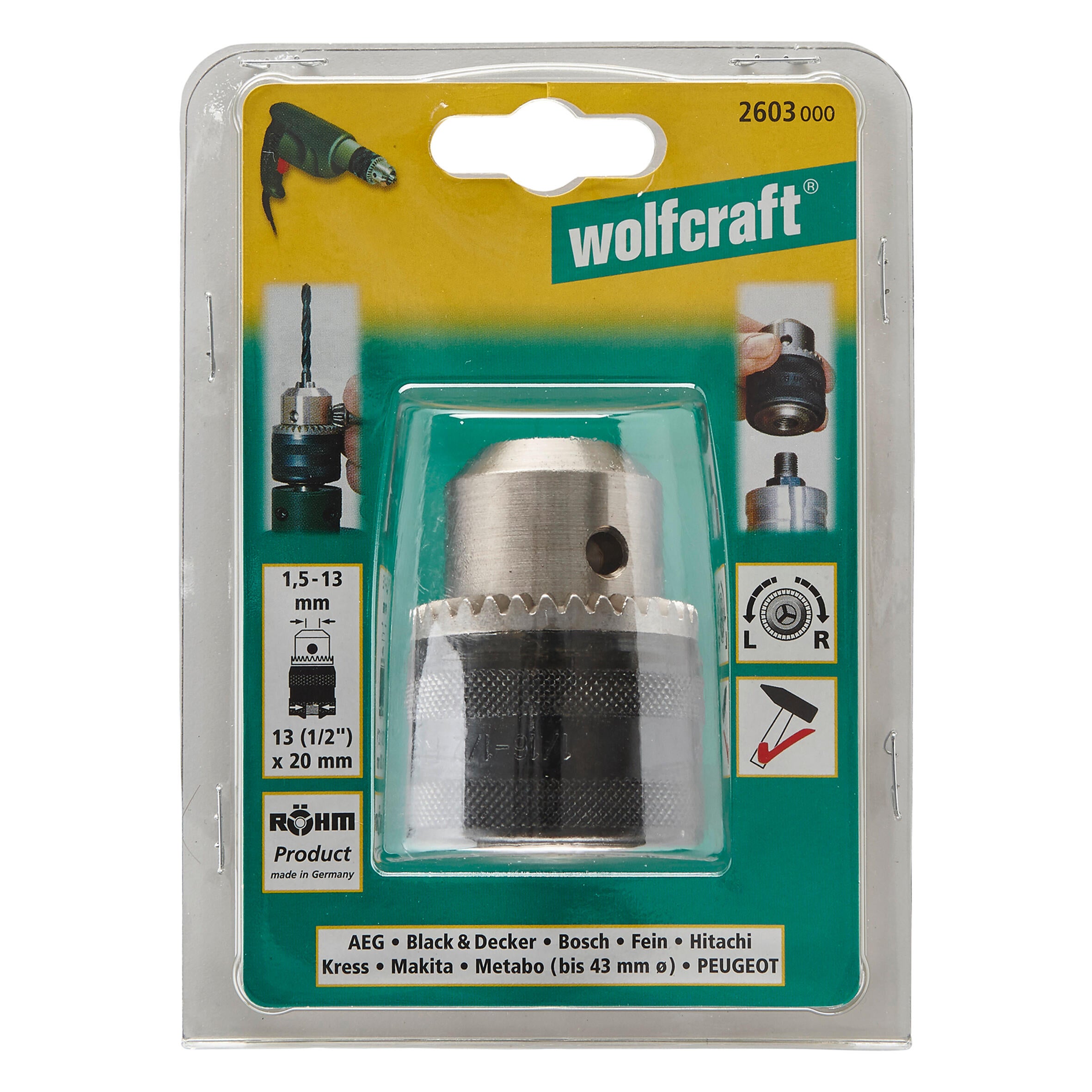 Mandrin à clé cylindrique WOLFCRAFT, Diam.13 mm - 2