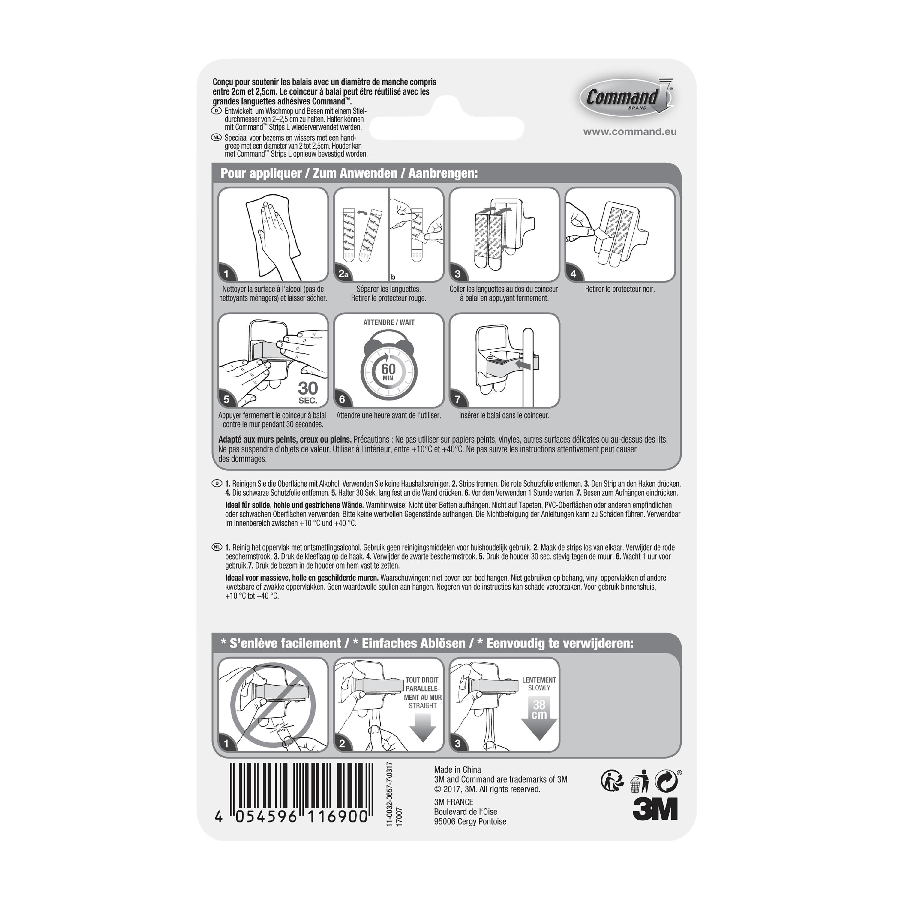 Crochet adhésif blanc coinceur balai COMMAND - 6