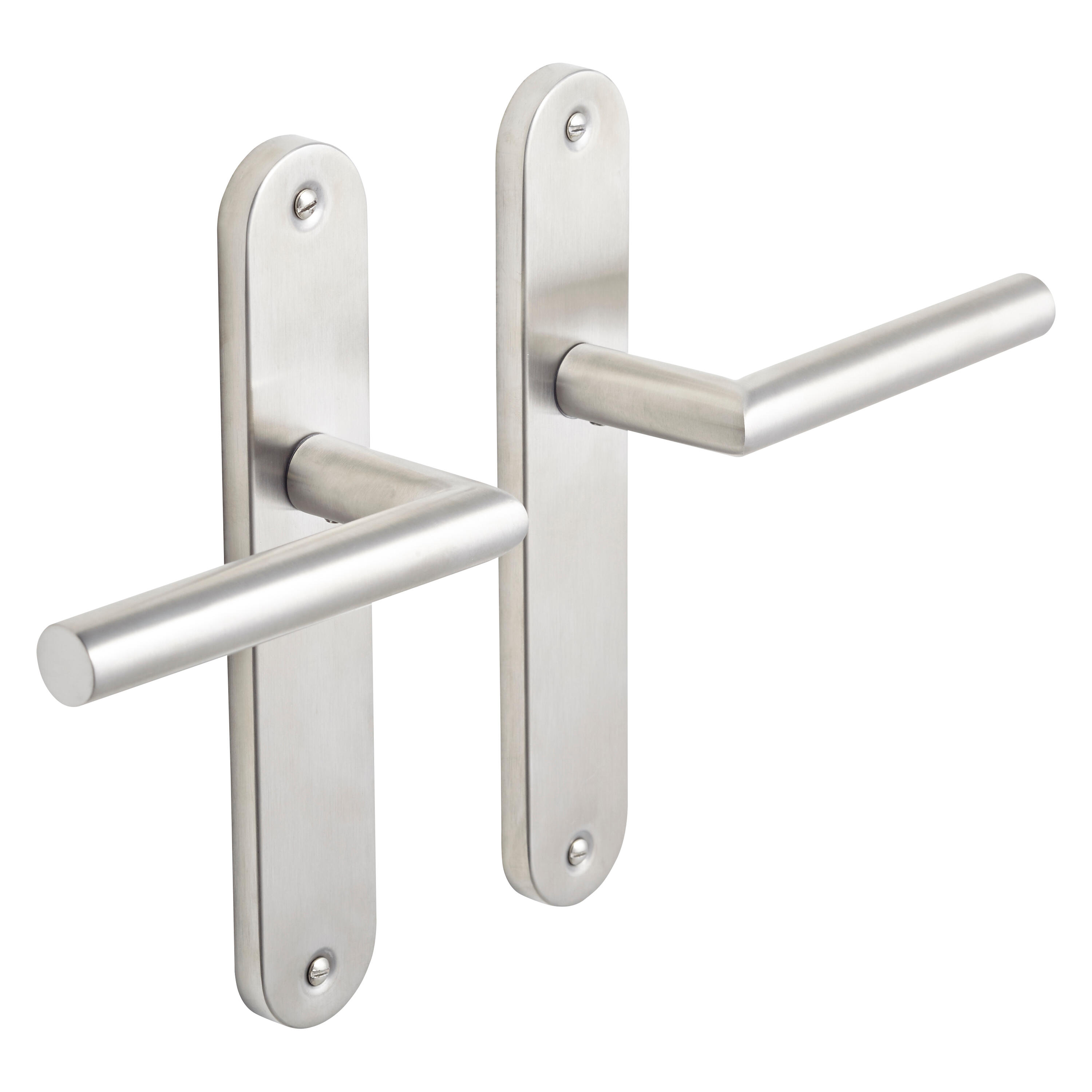 2 poignées sur plaque sans trou Sara inox nickel brillant, entraxe 195 mm - 2