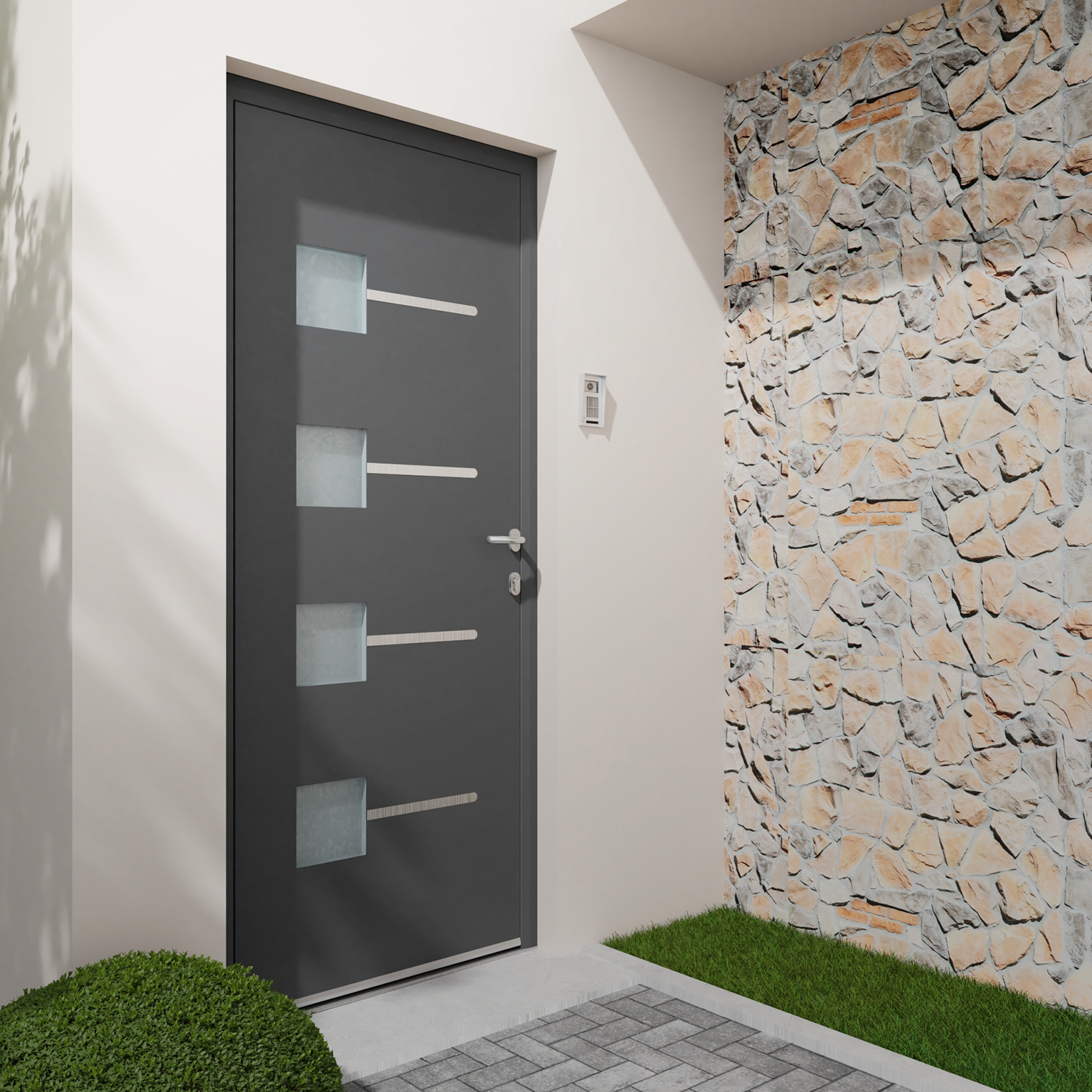 Porte d'entrée Alu Soria 2 Premium H.215 x l.90 cm vitrée gris anthr., p. gauche - 2