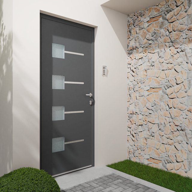Porte d'entrée Alu Soria 2 Essentiel H.215 x l.90 cm gris anthr., p. gauche