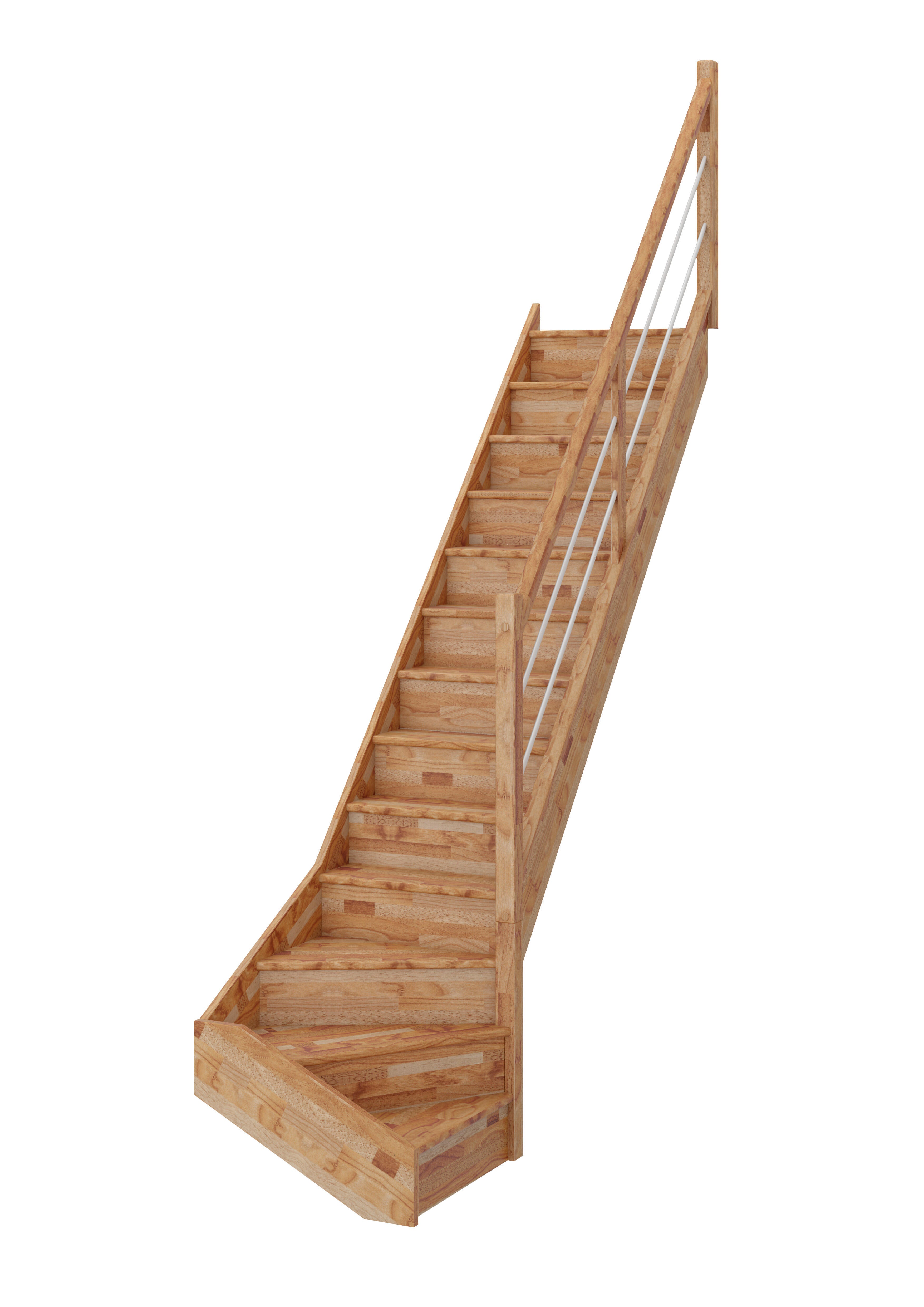 Escalier 1/4 t. bas droit hêtre Deva 2, 13 marches rampe en tube à d. ACM,l.76cm - 2