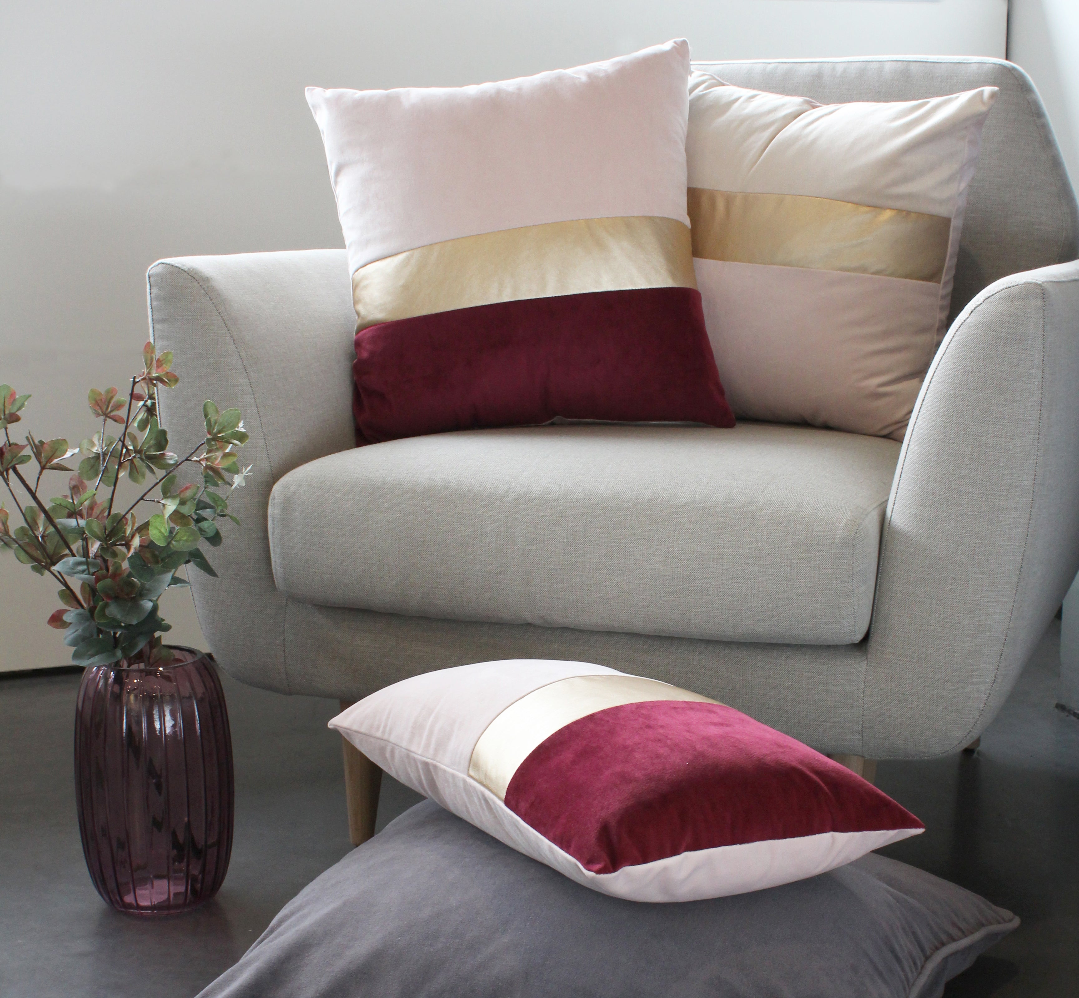 Coussin Leia, rose, beige et doré l.45 x L.45 cm - 3