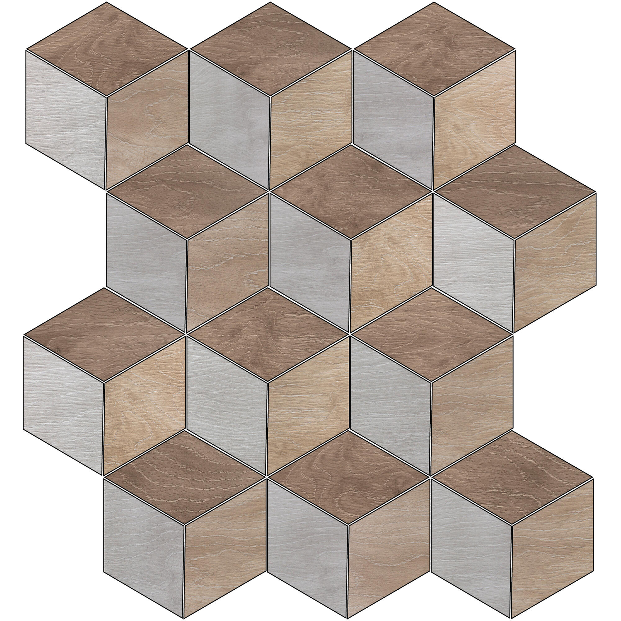 Azulejo mosaico cerámica living efecto madera marrón 34x29.5 cm artens
