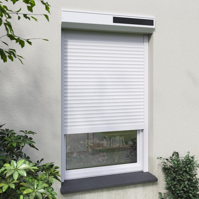 Volet roulant solaire alu. isolé blanc motorisé, H.220 x l.180 cm