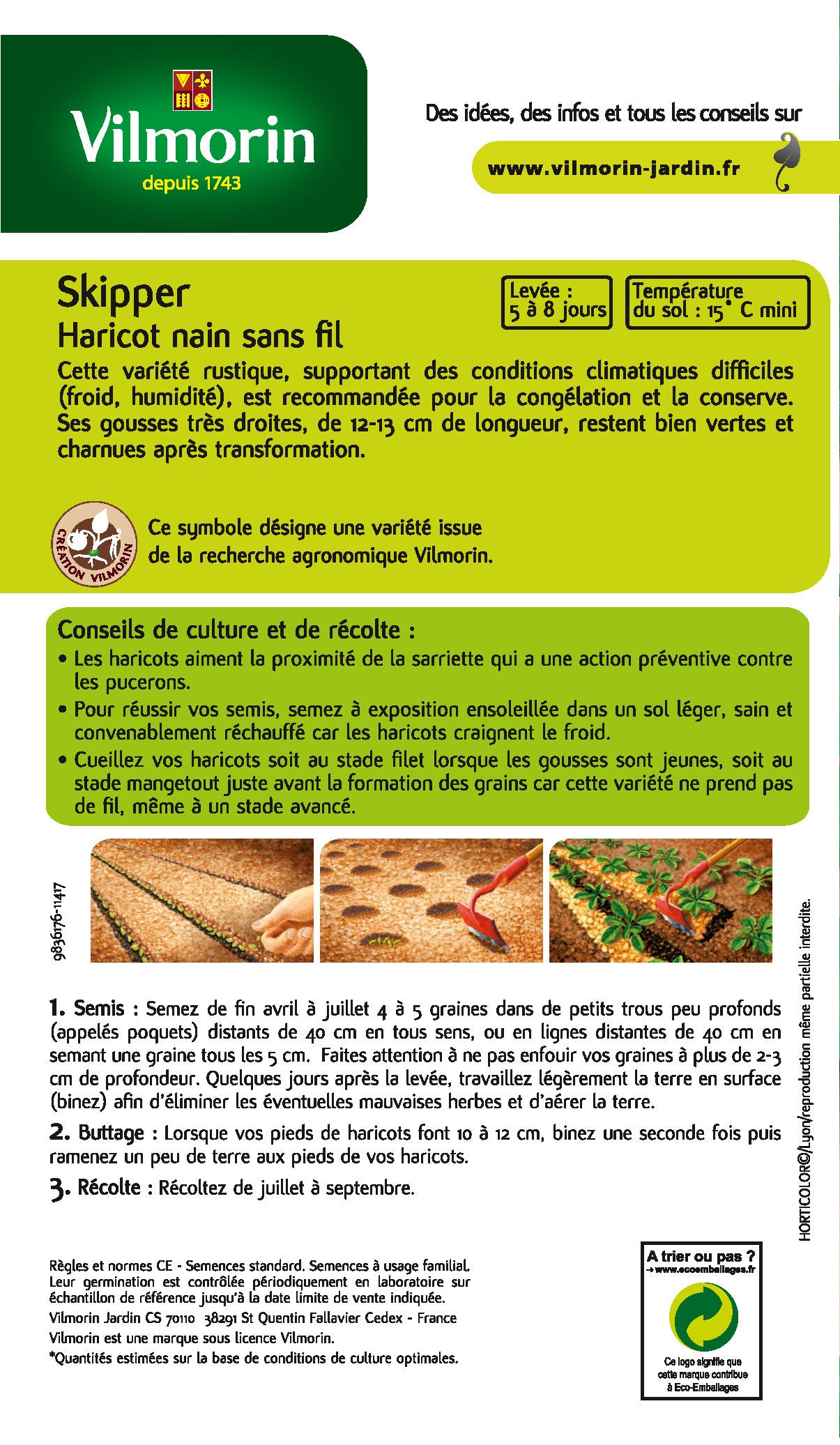 Haricot nain skipper VILMORIN 200 g - 2
