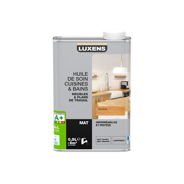 Huile bois intérieur plan de travail / meuble LUXENS, incolore mat, 0.5l