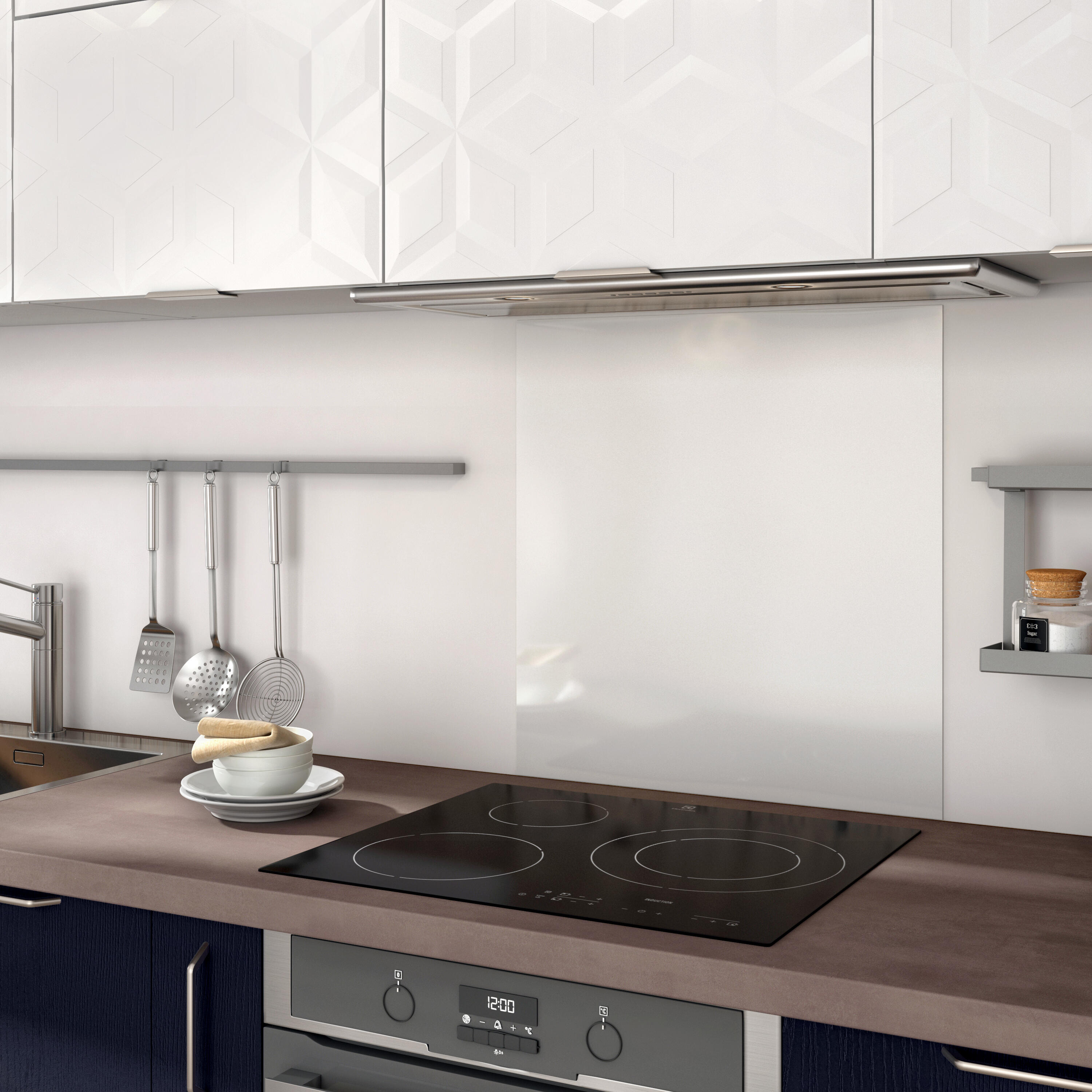 Fond de hotte compact réversible Blanc/gris brillant L.60 x H.63.5 cm, Ep.2 mm - 2