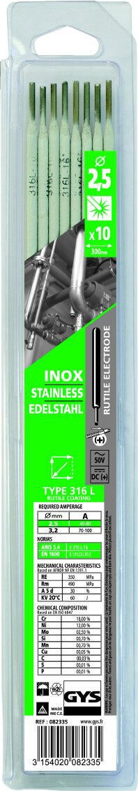 Lot de 10 électrodes inox diamètre 2.5mm GYS 082335 - 2