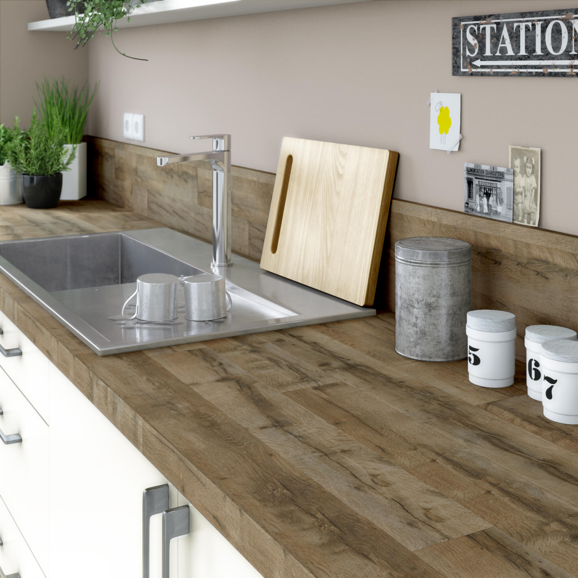 Plan de travail stratifié Chêne lamellé cendré L.315 x P.65 cm, Ep.58 mm Leroy Merlin