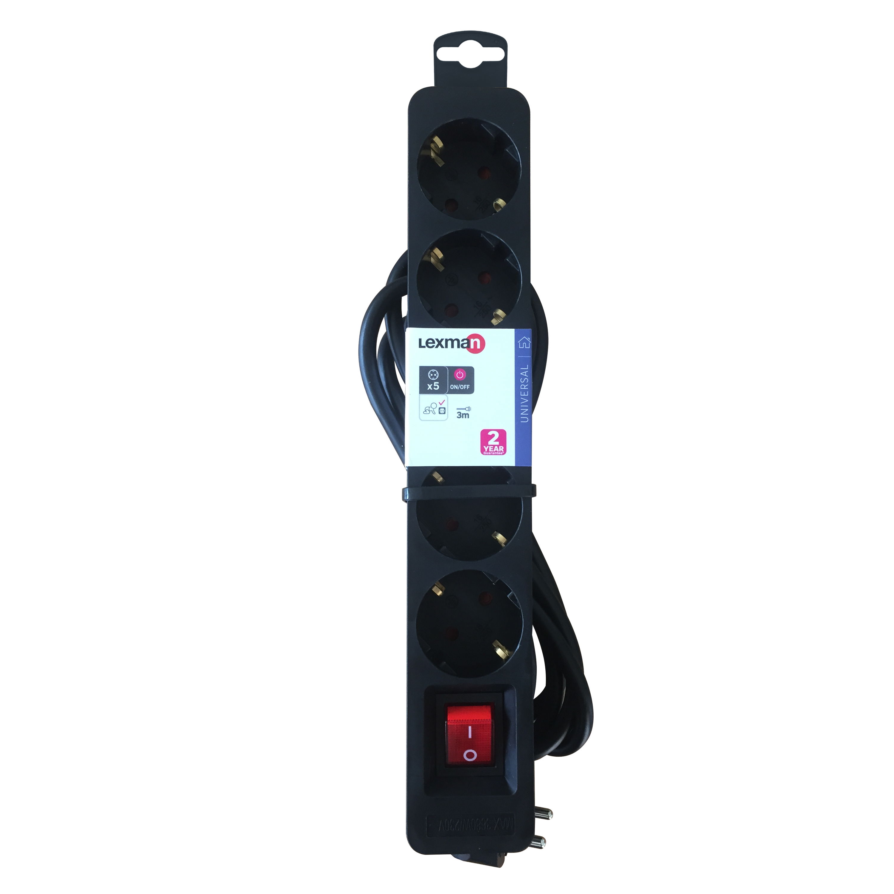 Extensão de  5 tomadas com interruptor 3m preto Lexman - 4