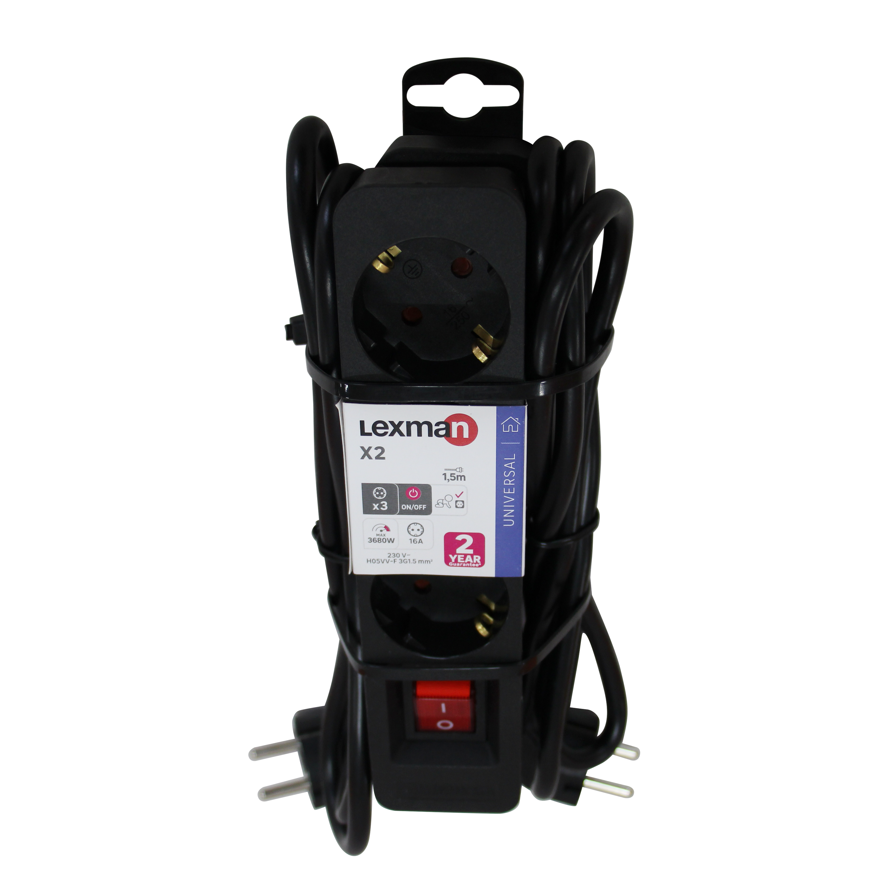 2 Extensões 3 tomadas com interruptor 1.5m preto Lexman - 4