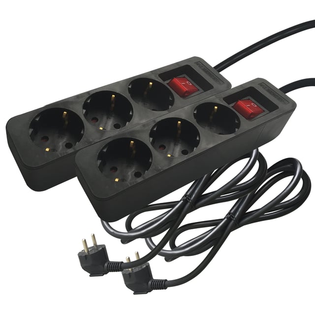 2 Extensões 3 tomadas com interruptor 1.5m preto Lexman