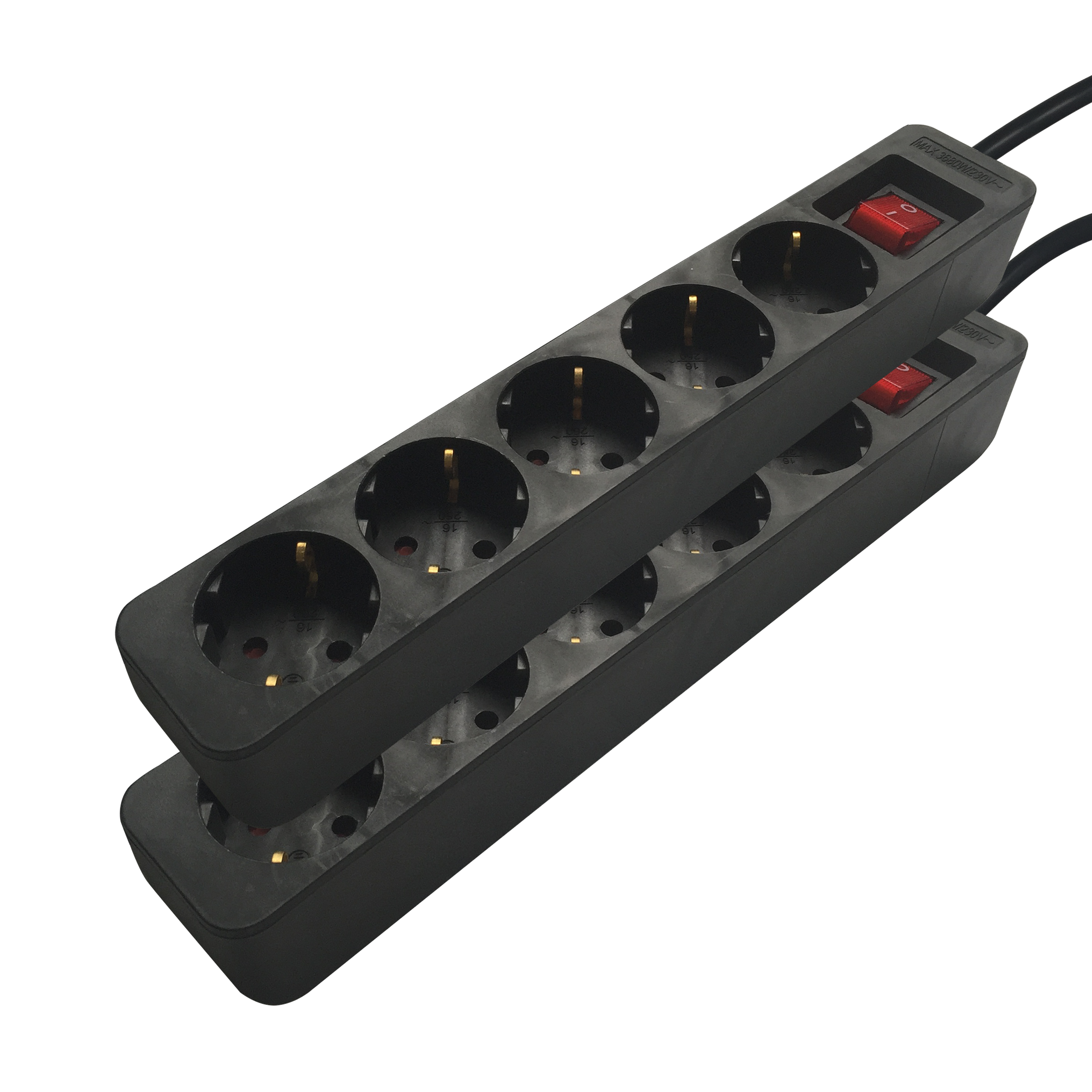 2 Extensões 5 tomadas com interruptor 1.5m preto Lexman - 5