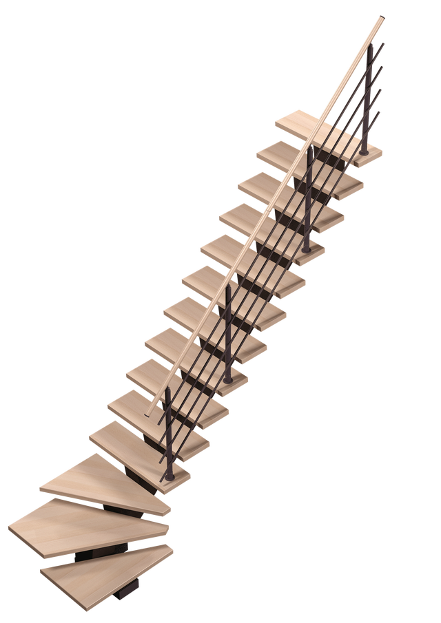 Escalier 1/4 t. bas droit MDF anthracite Gomera 14 marches hêtre, l.85 cm