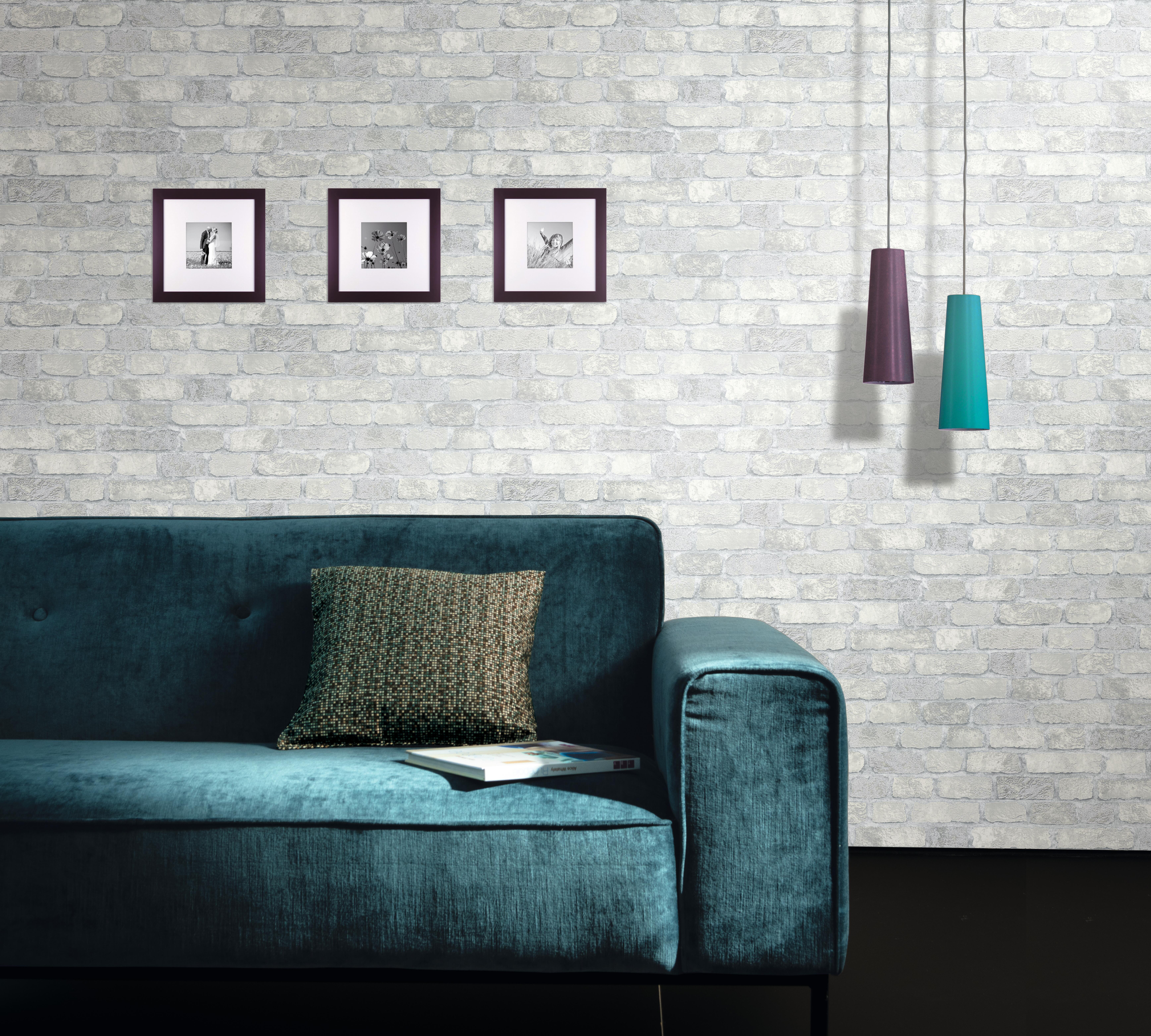 Papier peint intissé Brique 3d gris clair - 11