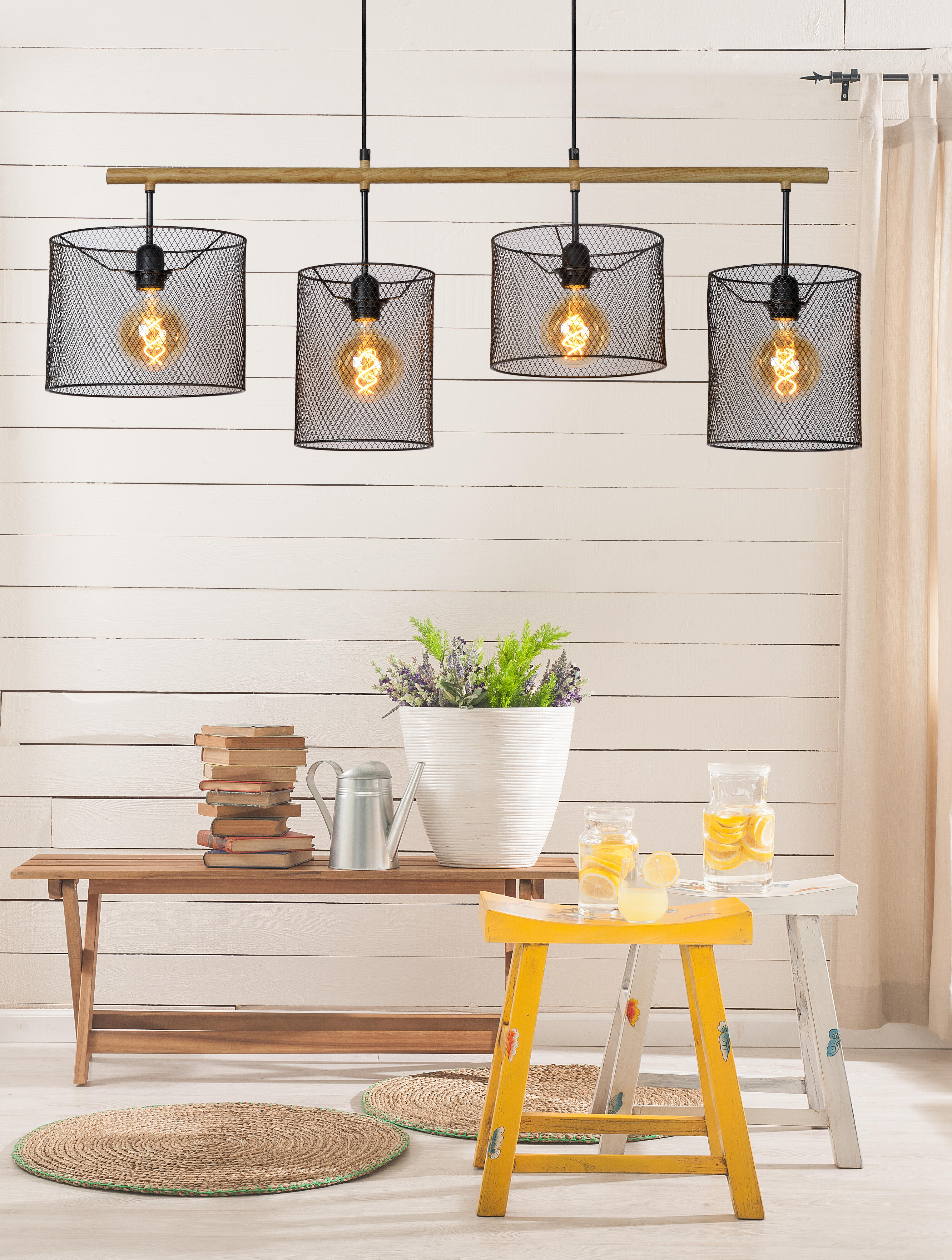 Suspension Baskett acier, noir, l.107 cm, E27 - 2