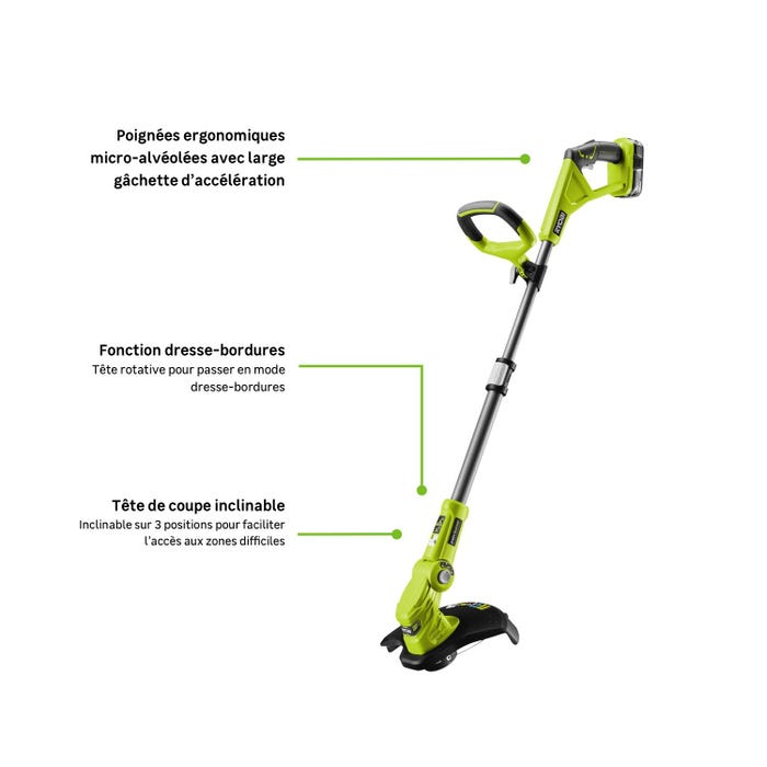 Coupe-bordures sans fil RYOBI One+ RLT183225F 18V, l.30 cm, 1 batterie 2.5Ah
