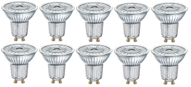 Set da 10 lampadine BOX 10 LED, GU10 faretto, trasparente, luce naturale, 4.3W = 350 LM (equiv 50 W), 36° OSRAM