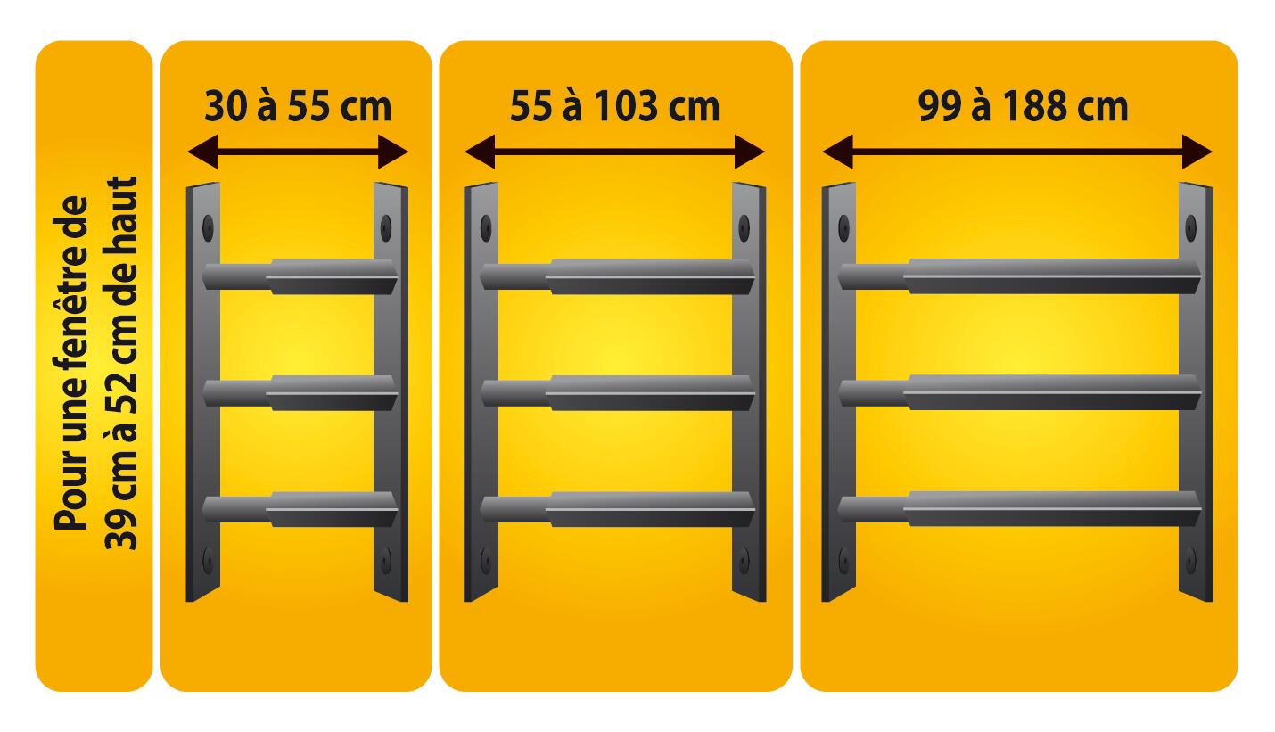 3 barreaux télescopiques de fenêtre MOTTEZ, acier noir, L.30 à 55 cm - 2