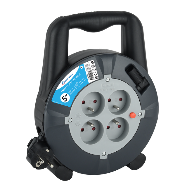 Enrouleur de câble électrique ménager L.5m HO5VVF 3G1.5, ELECTRALINE
