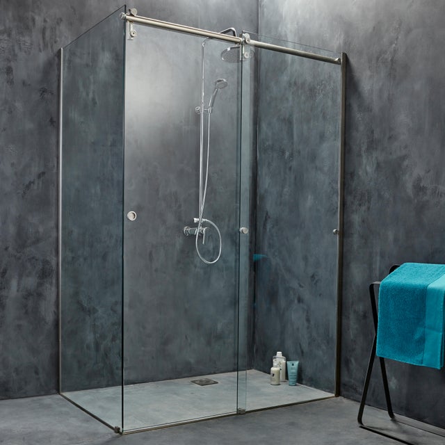 Porte de douche coulissante transparent, inox brossé l.120 cm, Ellipse