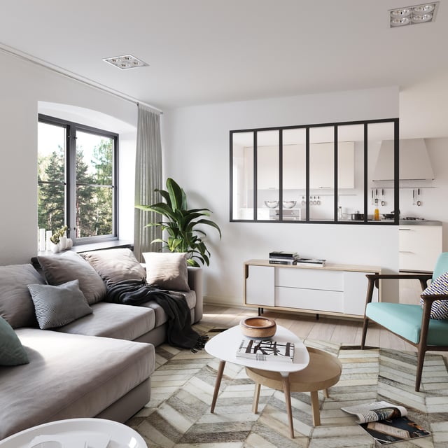 Verrière Atelier en alu noir mat 6 vitrages transparents inclus, H.108xl.183 cm