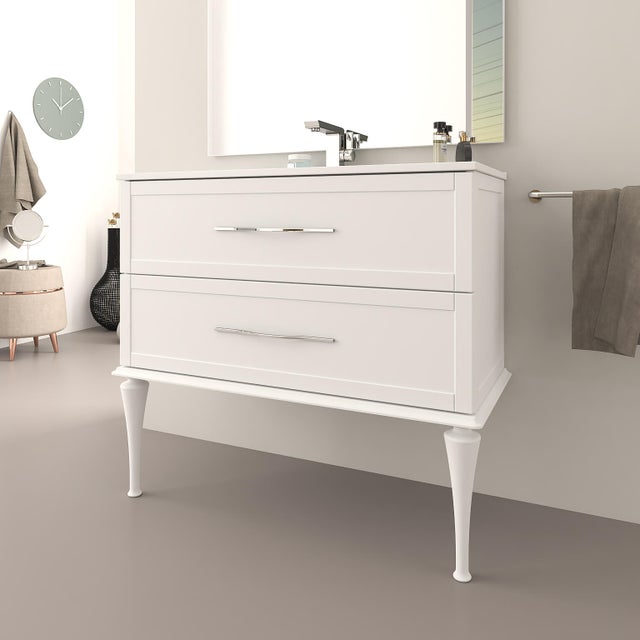 Meuble simple vasque, 2t l.100 x H.55 x P.46 cm, blanc mat, Tiffany