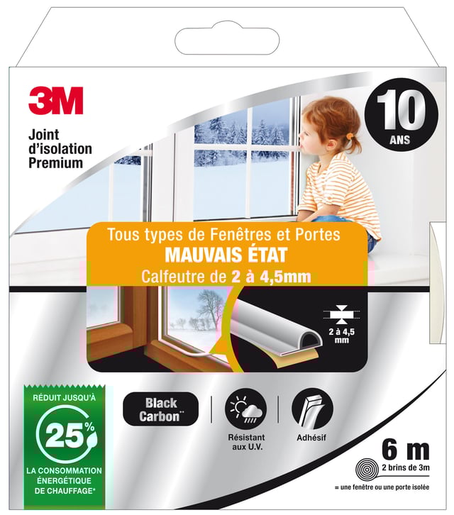 Joint de porte et fenêtre mauvais état Premium 3M 2 à 4,5 mm, L.6 m blanc