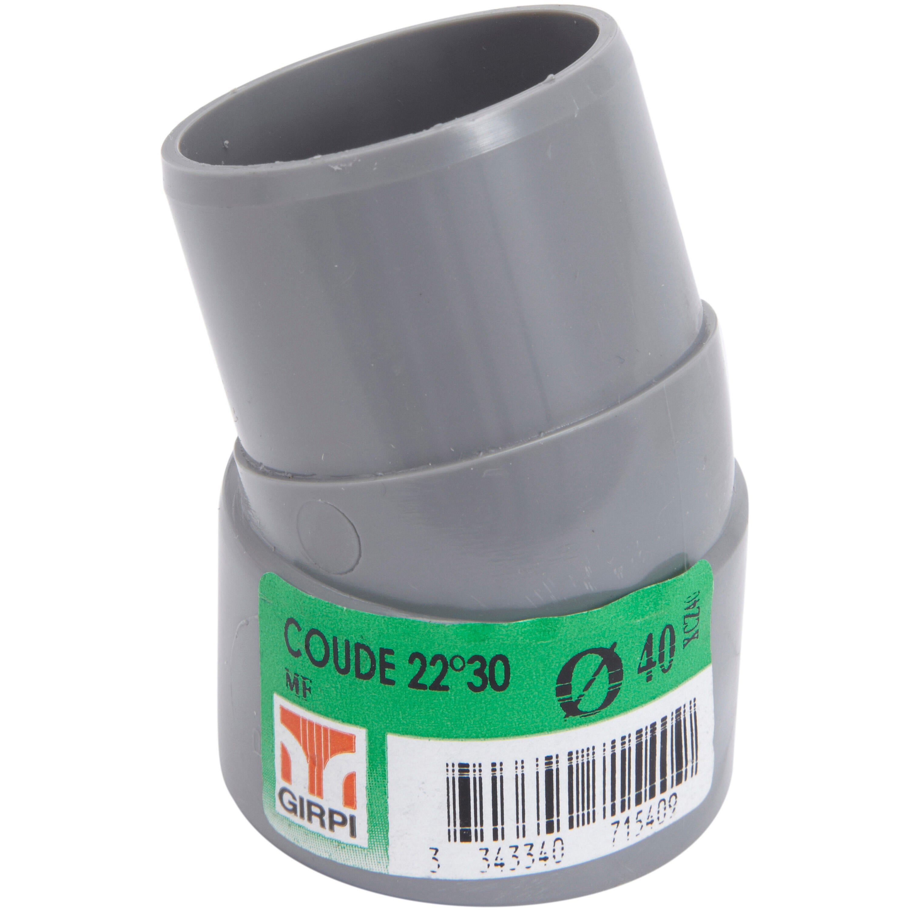 Coude 22°30 en pvc à coller, femelle / mâle, D.40 - 2