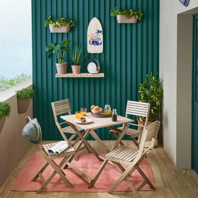 Table de jardin pliante NATERIAL Solis carré marron 4 personnes