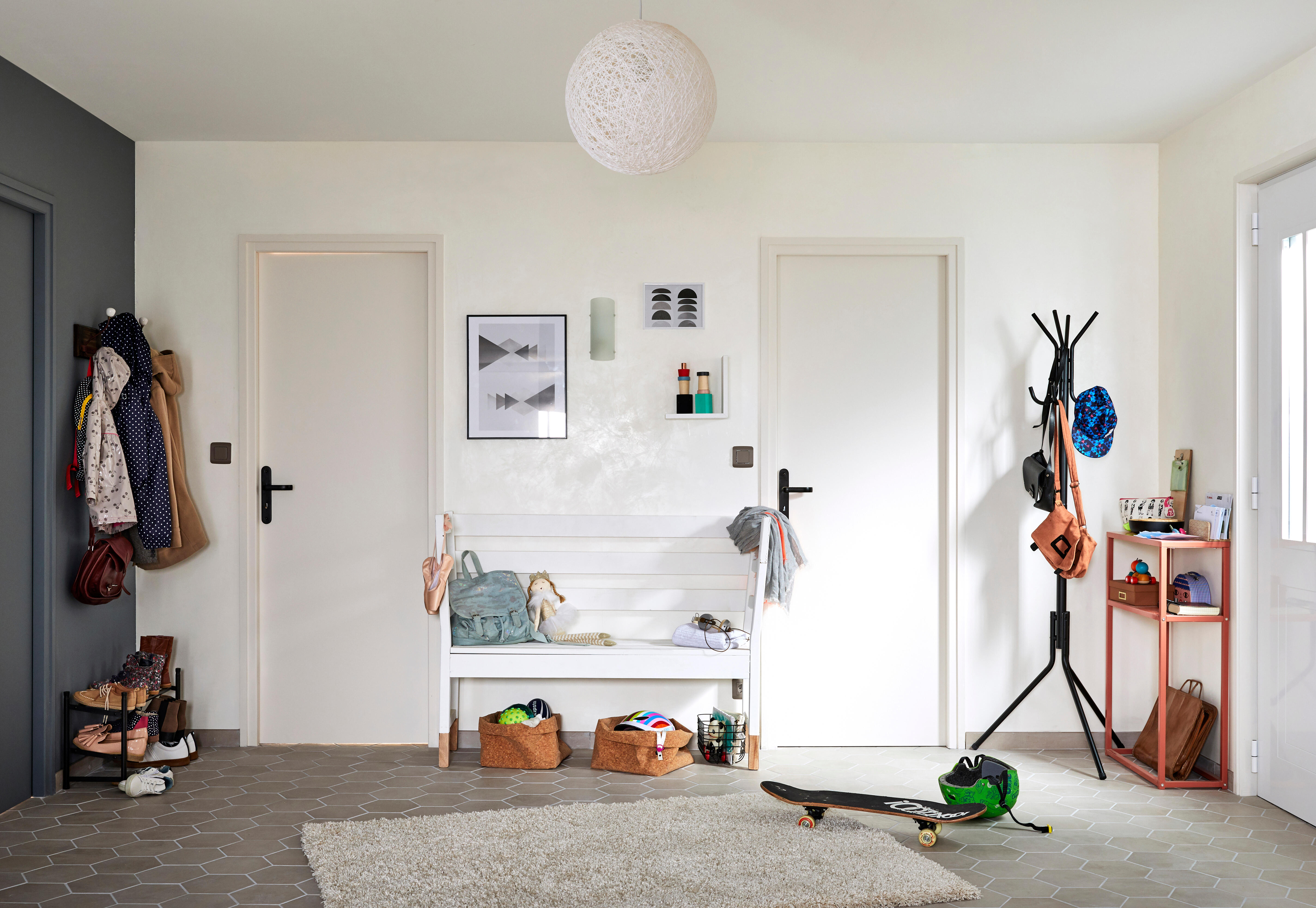 Applique E27, fer / verre, blanc, Hank - 2