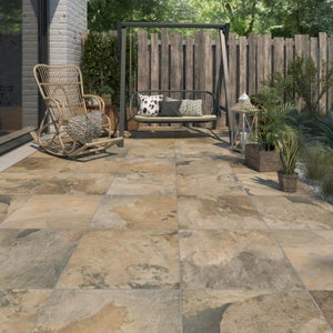 Carrelage sol extérieur effet pierre doré Monastère l.50 x L.50 cm